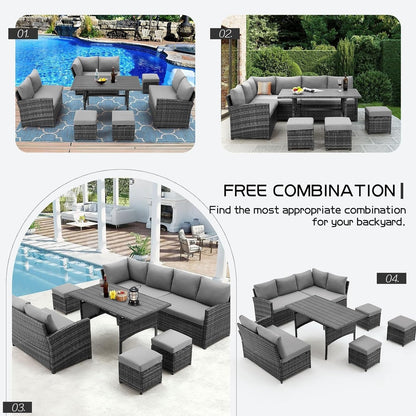 AECOJOY Set di mobili da giardino da 7 pezzi, divano componibile da esterno, set da conversazione in rattan