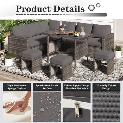AECOJOY Set di mobili da giardino da 7 pezzi, divano componibile da esterno, set da conversazione in rattan