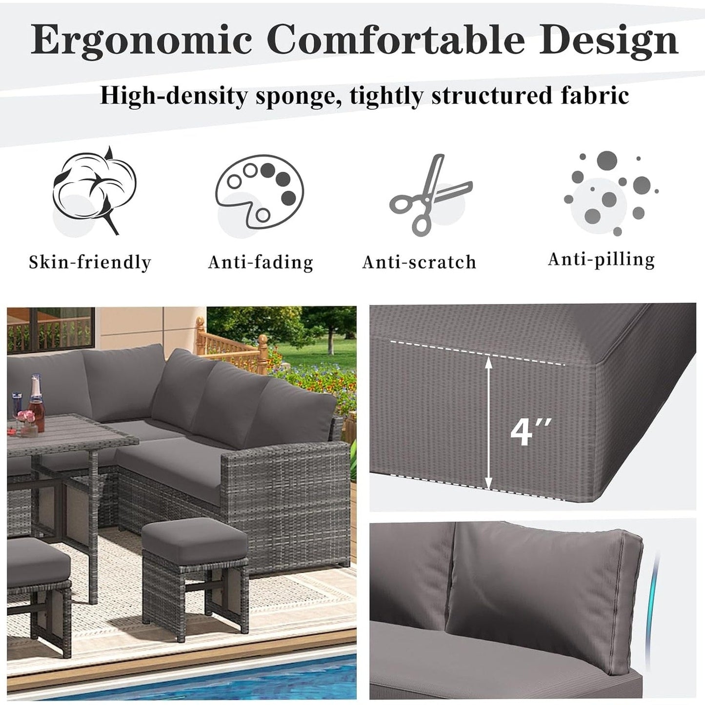 AECOJOY Set di mobili da giardino da 7 pezzi, divano componibile da esterno, set da conversazione in rattan