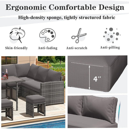 AECOJOY Set di mobili da giardino da 7 pezzi, divano componibile da esterno, set da conversazione in rattan