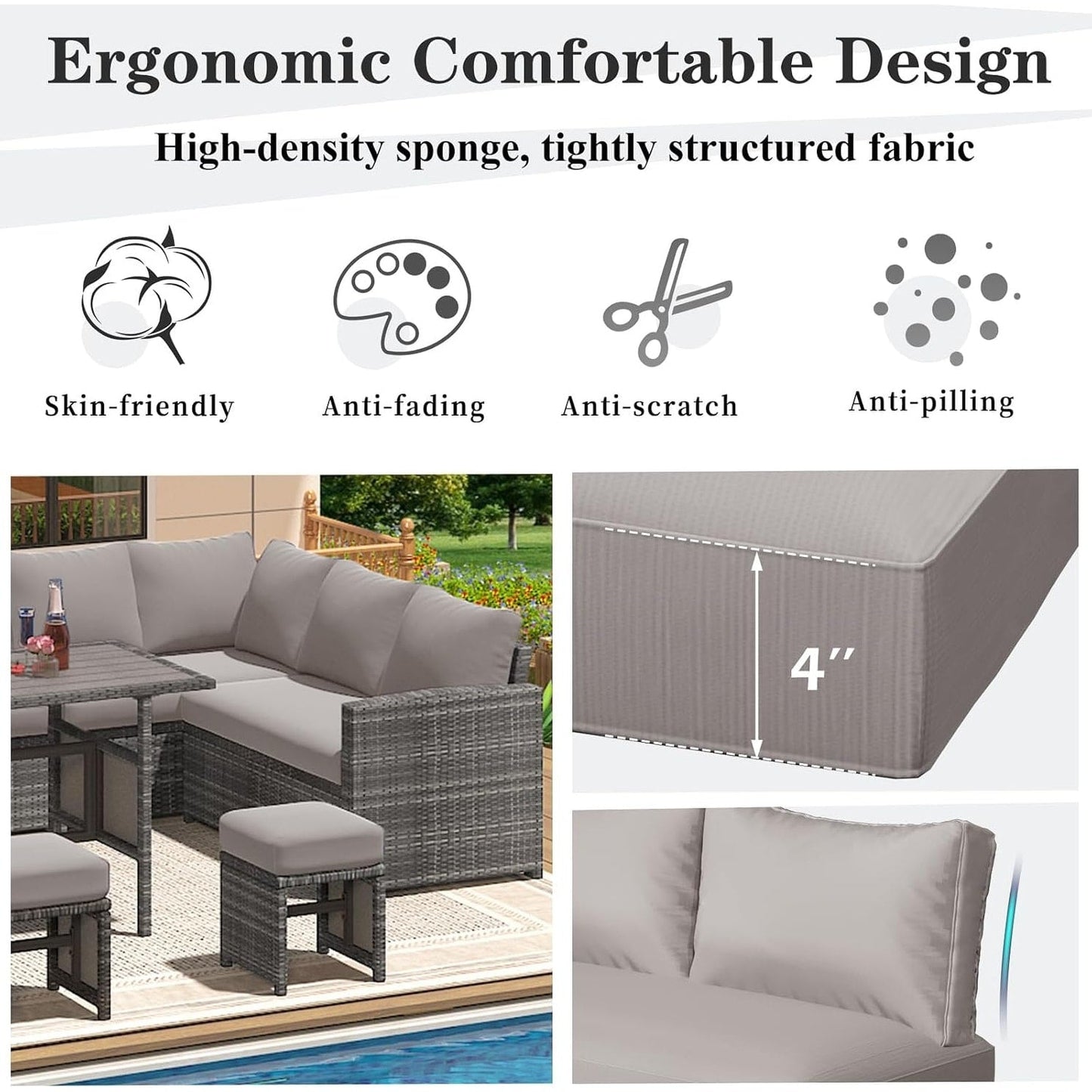 AECOJOY Set di mobili da giardino da 7 pezzi, divano componibile da esterno, set da conversazione in rattan
