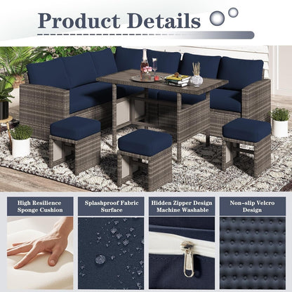 AECOJOY Set di mobili da giardino da 7 pezzi, divano componibile da esterno, set da conversazione in rattan