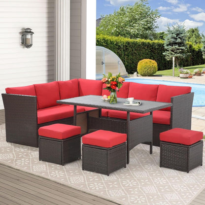 AECOJOY Set di mobili da giardino da 7 pezzi, divano componibile da esterno, set da conversazione in rattan