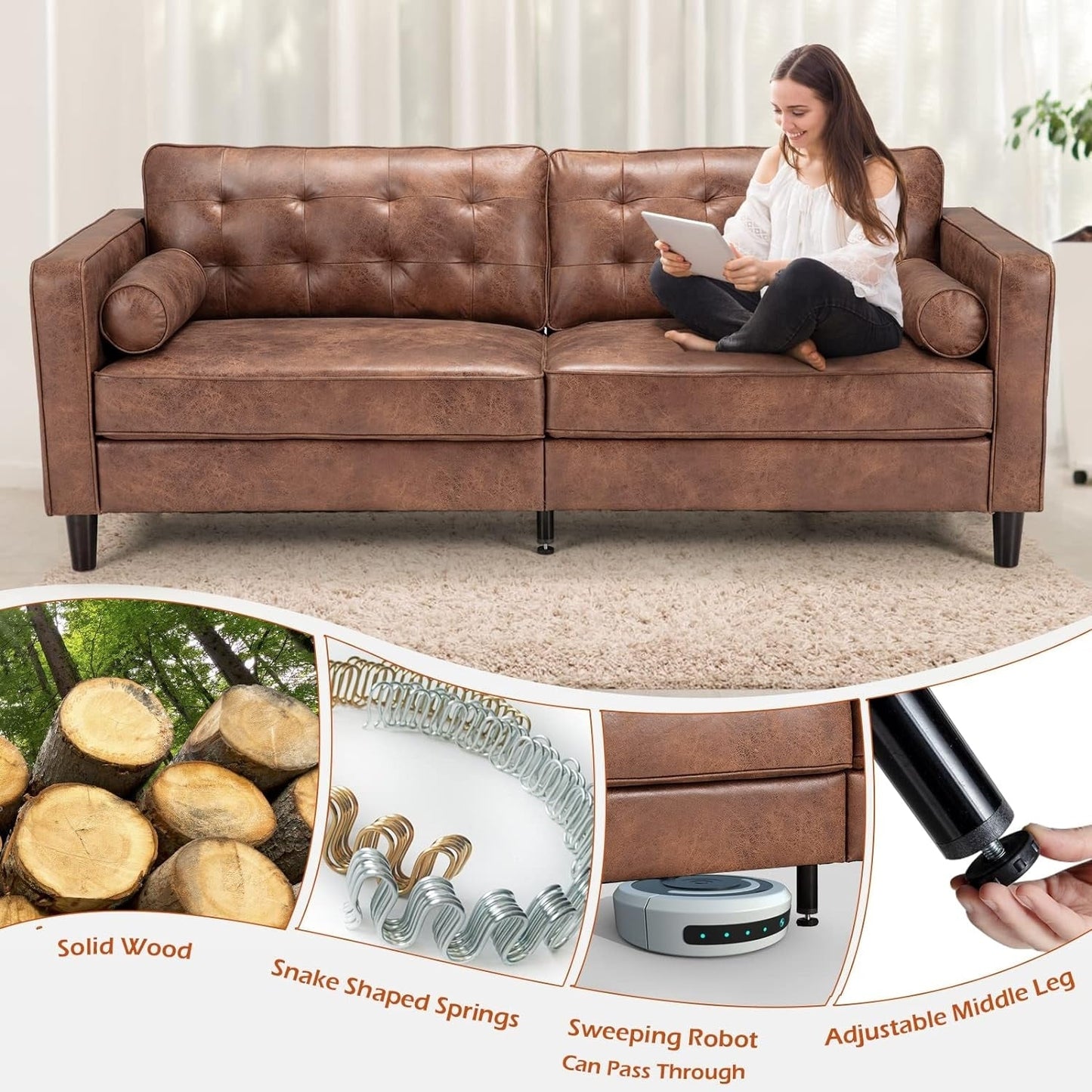 Divano moderno di metà secolo AECOJOY 84.2 con 2 cuscini di supporto