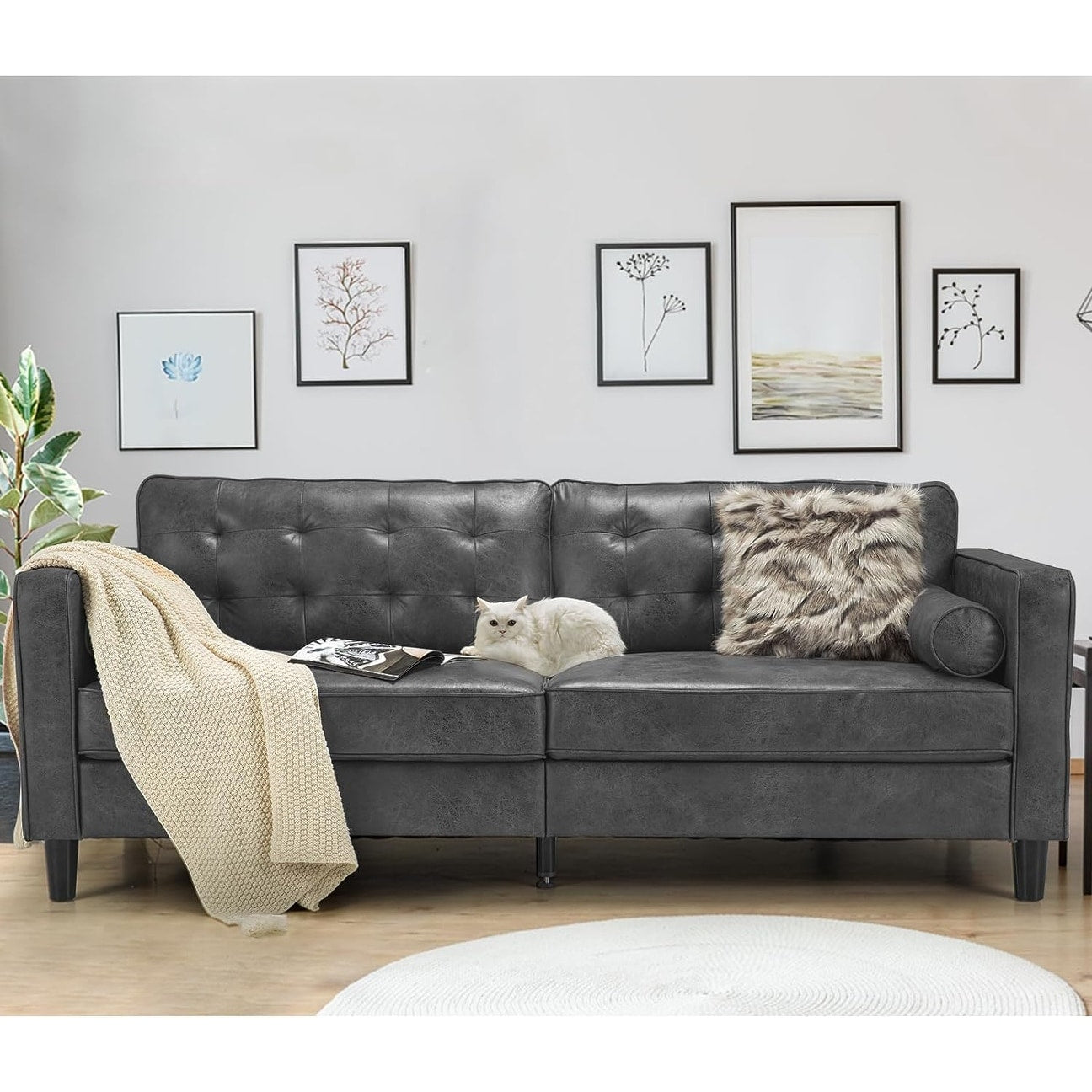 Divano moderno di metà secolo AECOJOY 84.2 con 2 cuscini di supporto