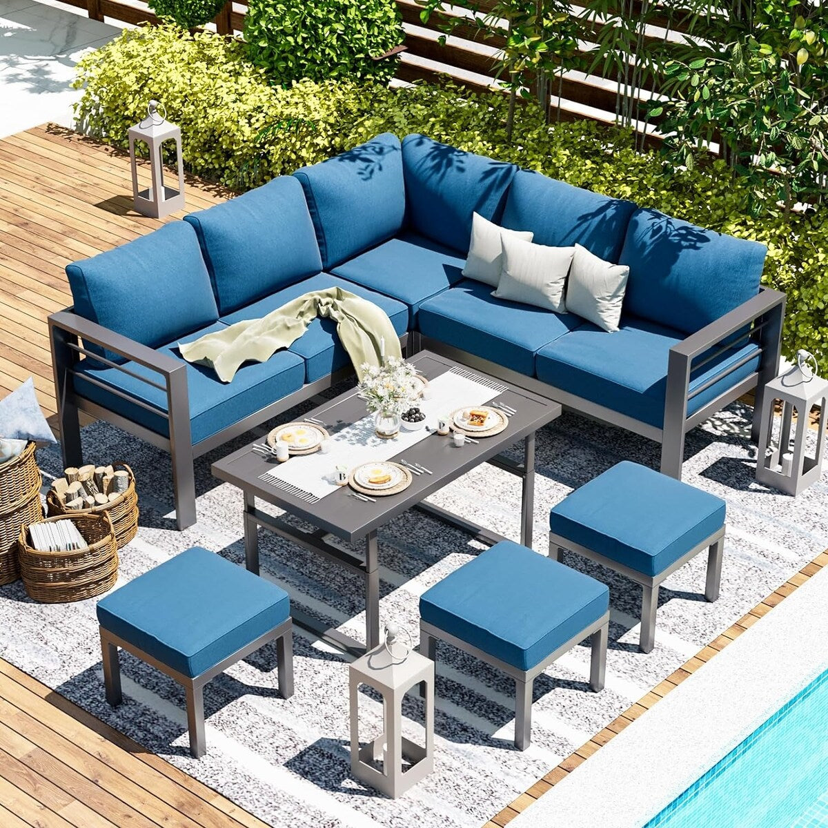 AECOJOY Set di mobili da giardino in alluminio, tavolo da conversazione e sedia per esterni