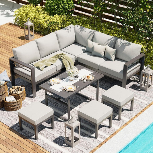 AECOJOY Set di mobili da giardino in alluminio, tavolo da conversazione e sedia per esterni
