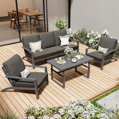 AECOJOY Set di mobili da giardino in alluminio, tavolo da conversazione e sedia per esterni