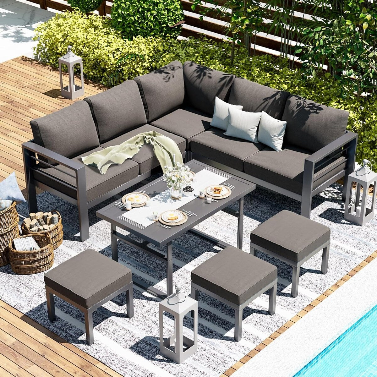 AECOJOY Set di mobili da giardino in alluminio, tavolo da conversazione e sedia per esterni