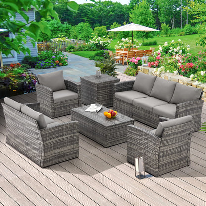 AECOJOY - Set di mobili da esterno in vimini con divano componibile da 7 pezzi per patio