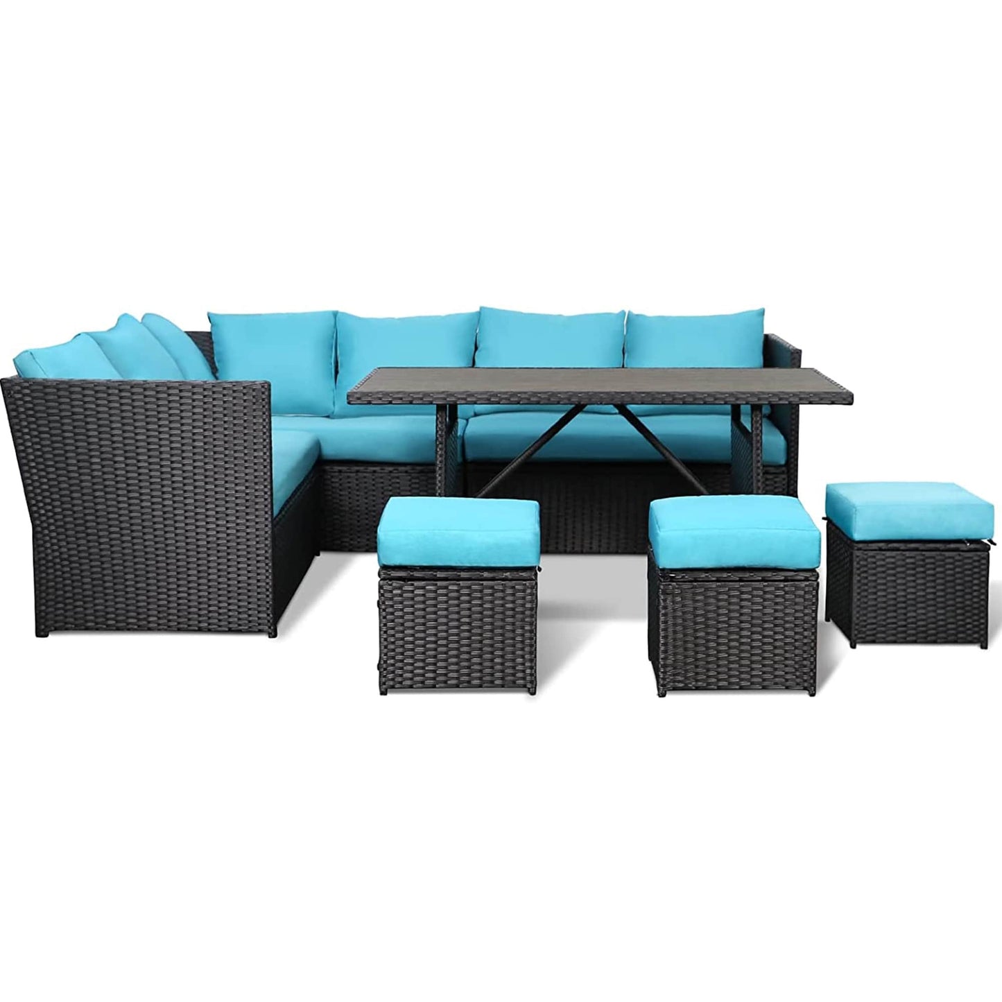 AECOJOY Set di mobili da giardino da 7 pezzi, divano componibile da esterno, set da conversazione in rattan
