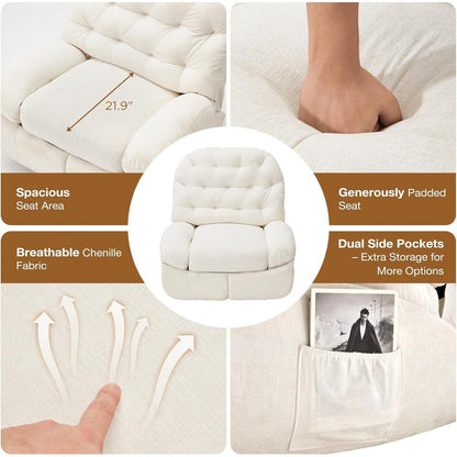 Poltrona reclinabile oversize AECOJOY, girevole a 360°, dondolo in ciniglia per adulti, moderno divano ergonomico con chaise longue