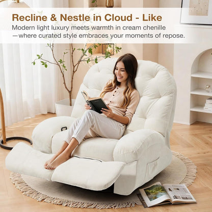 Poltrona reclinabile oversize AECOJOY, girevole a 360°, dondolo in ciniglia per adulti, moderno divano ergonomico con chaise longue