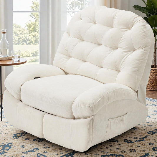 Poltrona reclinabile oversize AECOJOY, girevole a 360°, dondolo in ciniglia per adulti, moderno divano ergonomico con chaise longue