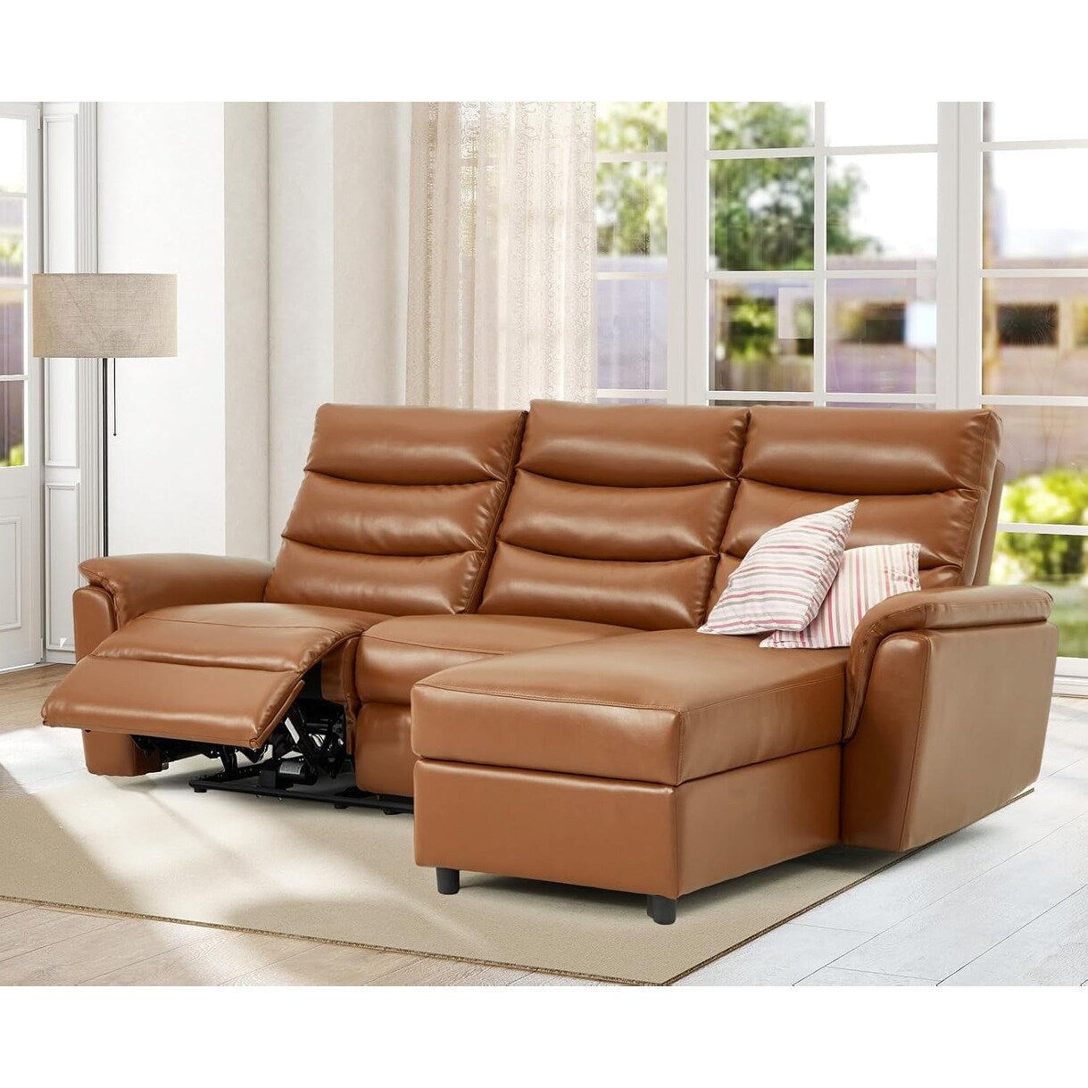 Divano componibile reclinabile elettrico AECOJOY, divano letto in pelle PU con chaise longue contenitore, schienale e poggiapiedi regolabili