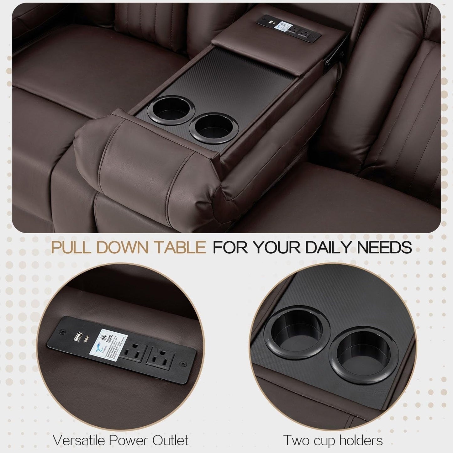 Divano reclinabile AECOJOY manuale per camper, divano reclinabile in PU per home theater con console