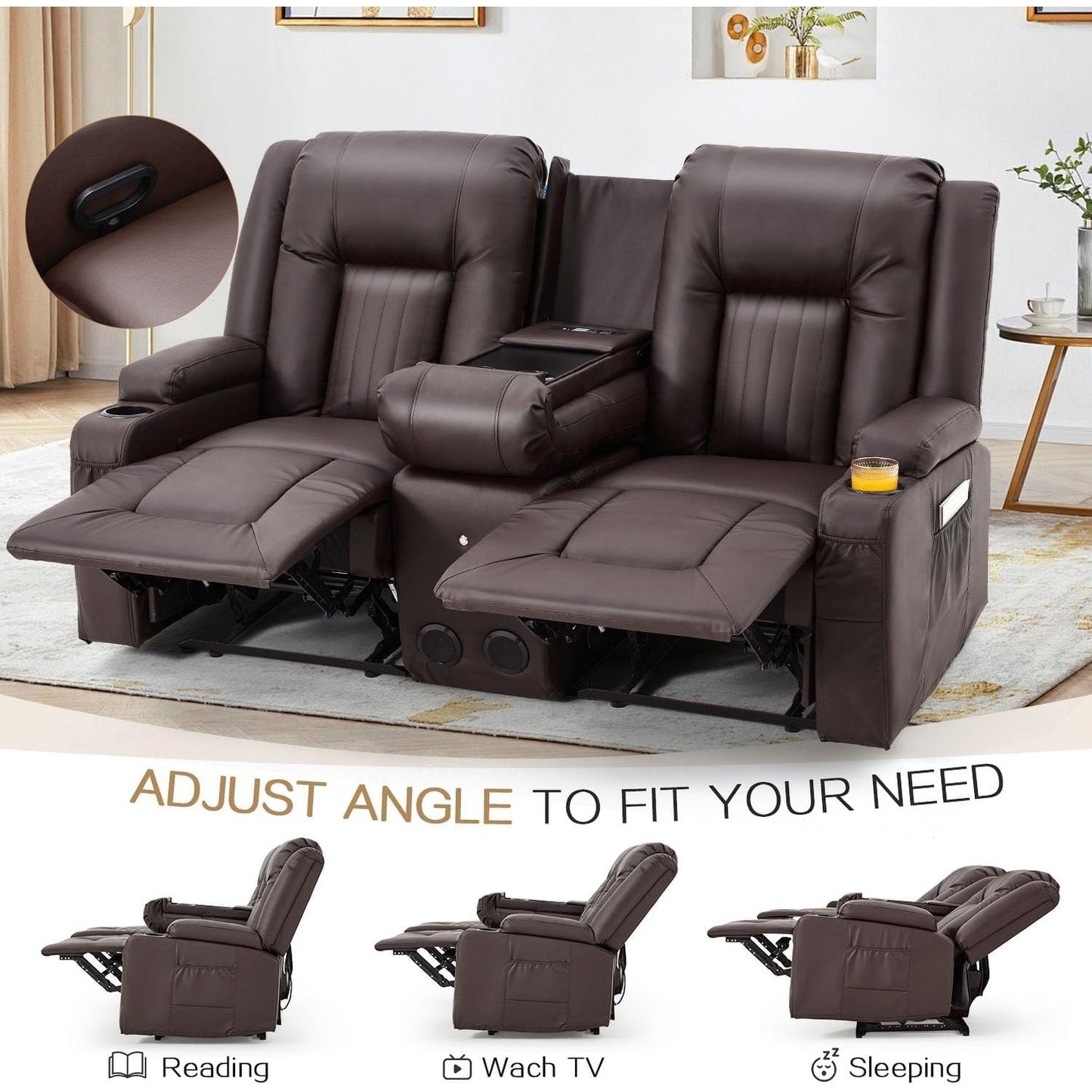 Divano reclinabile AECOJOY manuale per camper, divano reclinabile in PU per home theater con console