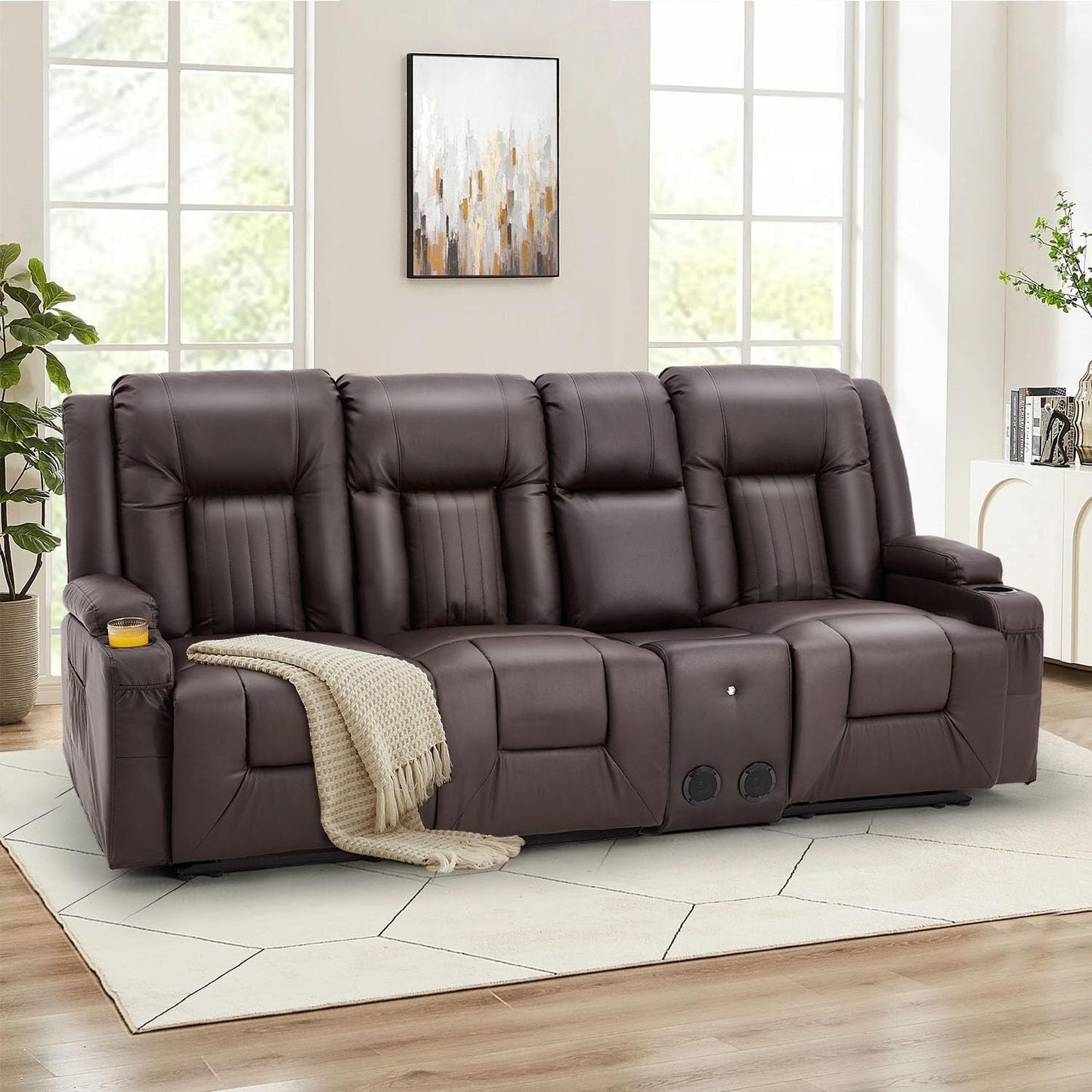 Divano reclinabile AECOJOY manuale per camper, divano reclinabile in PU per home theater con console