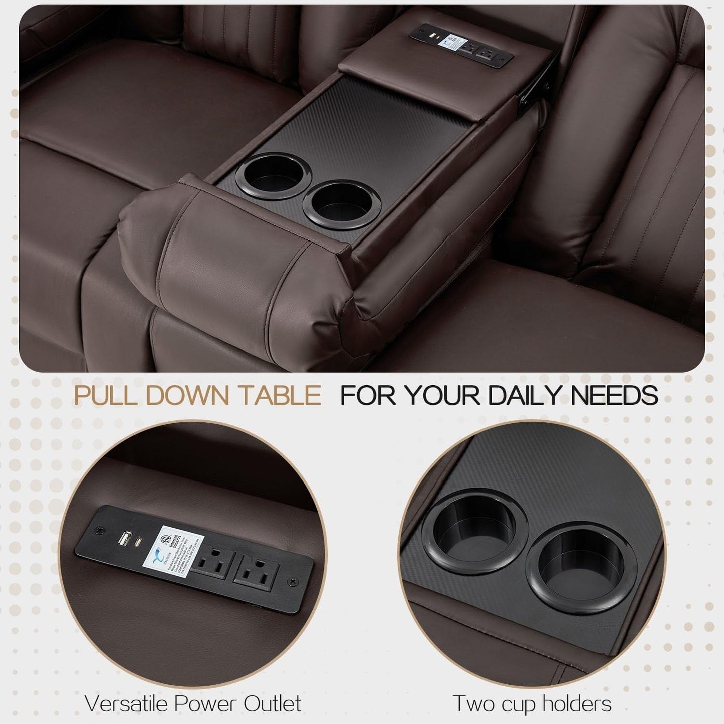 Divano reclinabile AECOJOY manuale per camper, divano reclinabile in PU per home theater con console