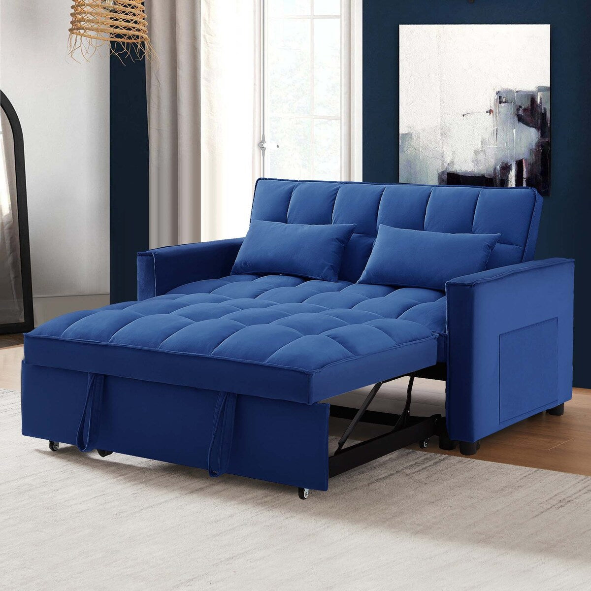 Divano letto trasformabile in velluto Aukfa con tasca laterale