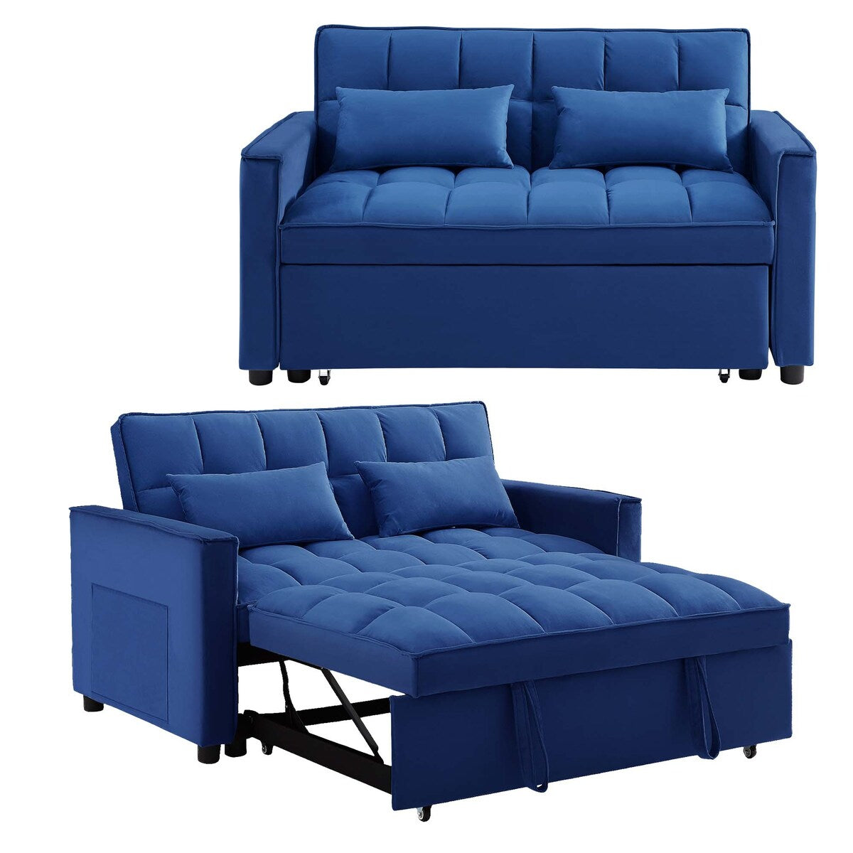 Divano letto trasformabile in velluto Aukfa con tasca laterale