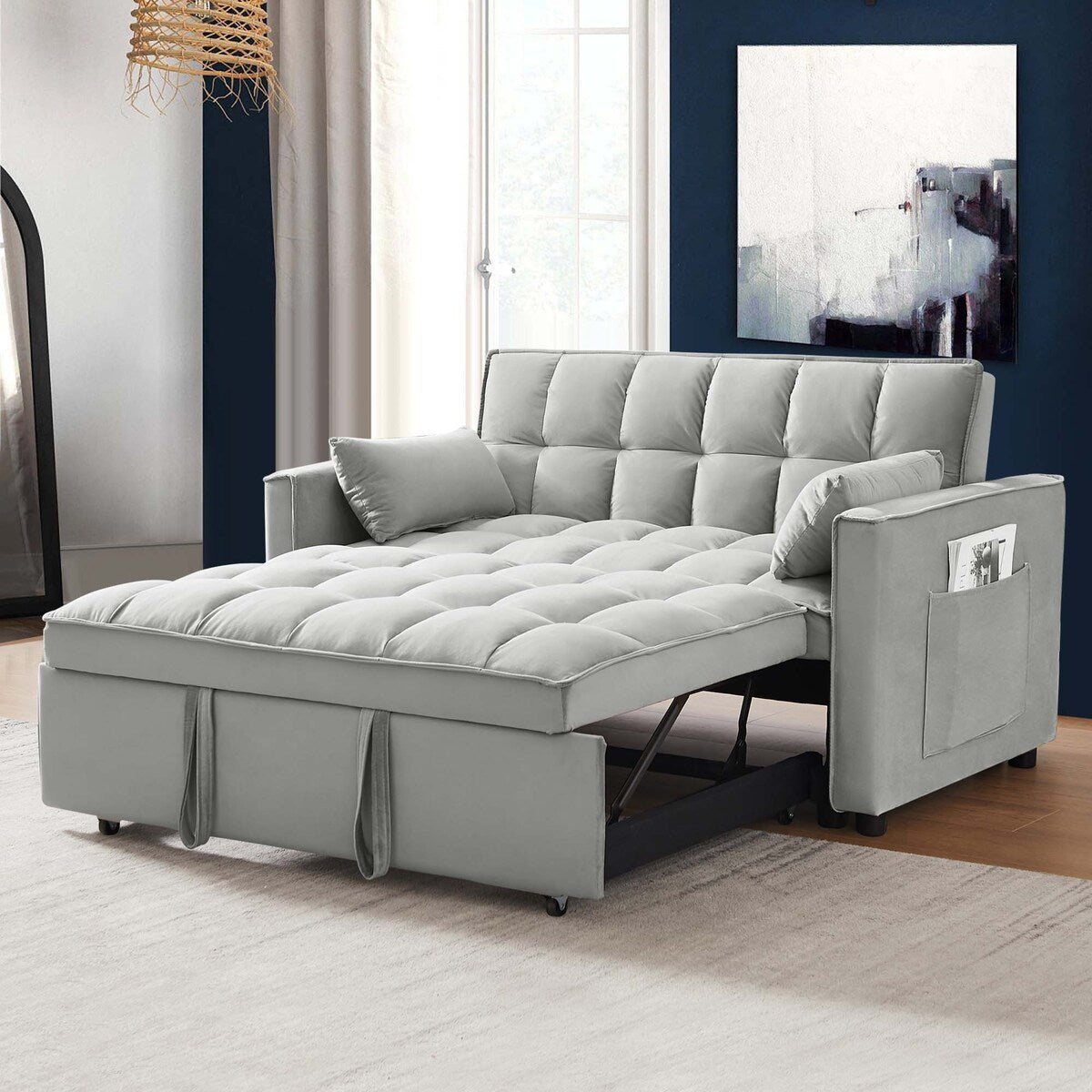 Divano letto trasformabile in velluto Aukfa con tasca laterale
