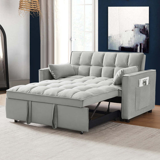 Divano letto trasformabile in velluto Aukfa con tasca laterale