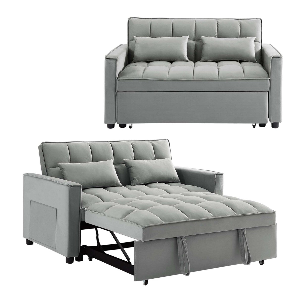 Divano letto trasformabile in velluto Aukfa con tasca laterale