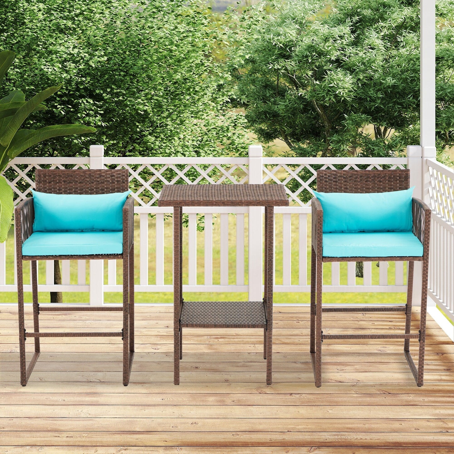 AVAWING Set da bar in vimini per patio da 3 pezzi con fodera per cuscino extra