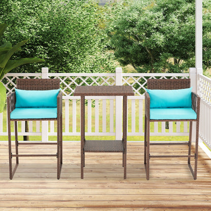 AVAWING Set da bar in vimini per patio da 3 pezzi con fodera per cuscino extra