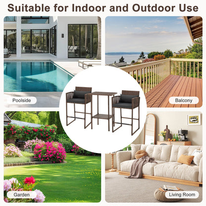AVAWING Set da bar in vimini per patio da 3 pezzi con fodera per cuscino extra