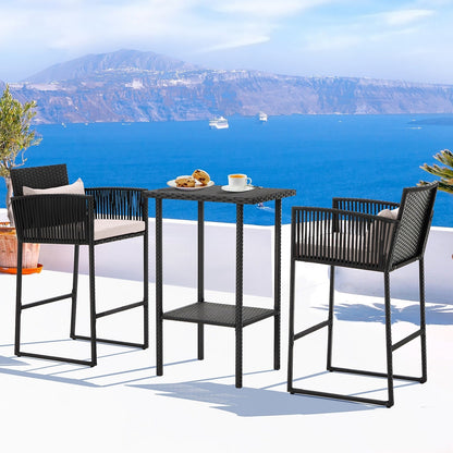 AVAWING Set da bar in vimini per patio da 3 pezzi con fodera per cuscino extra