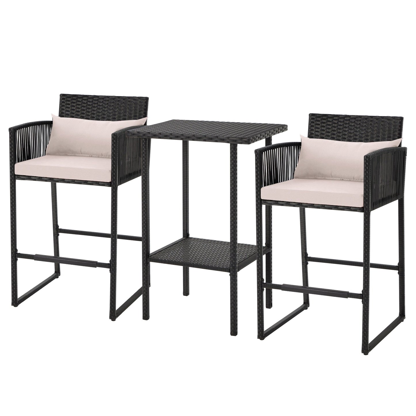 AVAWING Set da bar in vimini per patio da 3 pezzi con fodera per cuscino extra