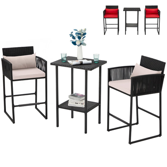 AVAWING Set da bar in vimini per patio da 3 pezzi con fodera per cuscino extra