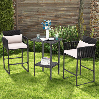 AVAWING Set da bar in vimini per patio da 3 pezzi con fodera per cuscino extra