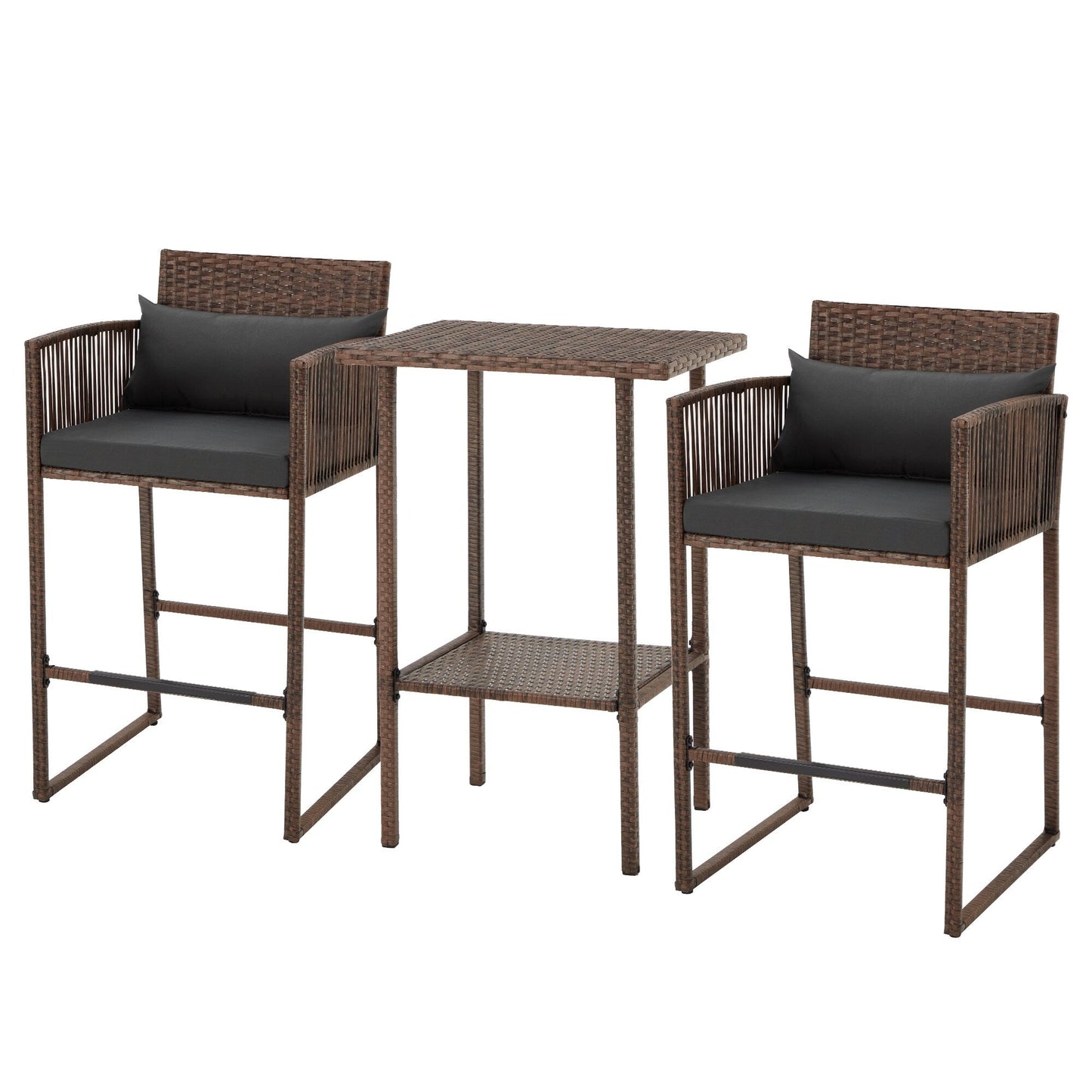 AVAWING Set da bar in vimini per patio da 3 pezzi con fodera per cuscino extra