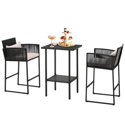 AVAWING Set da bar in vimini per patio da 3 pezzi con fodera per cuscino extra