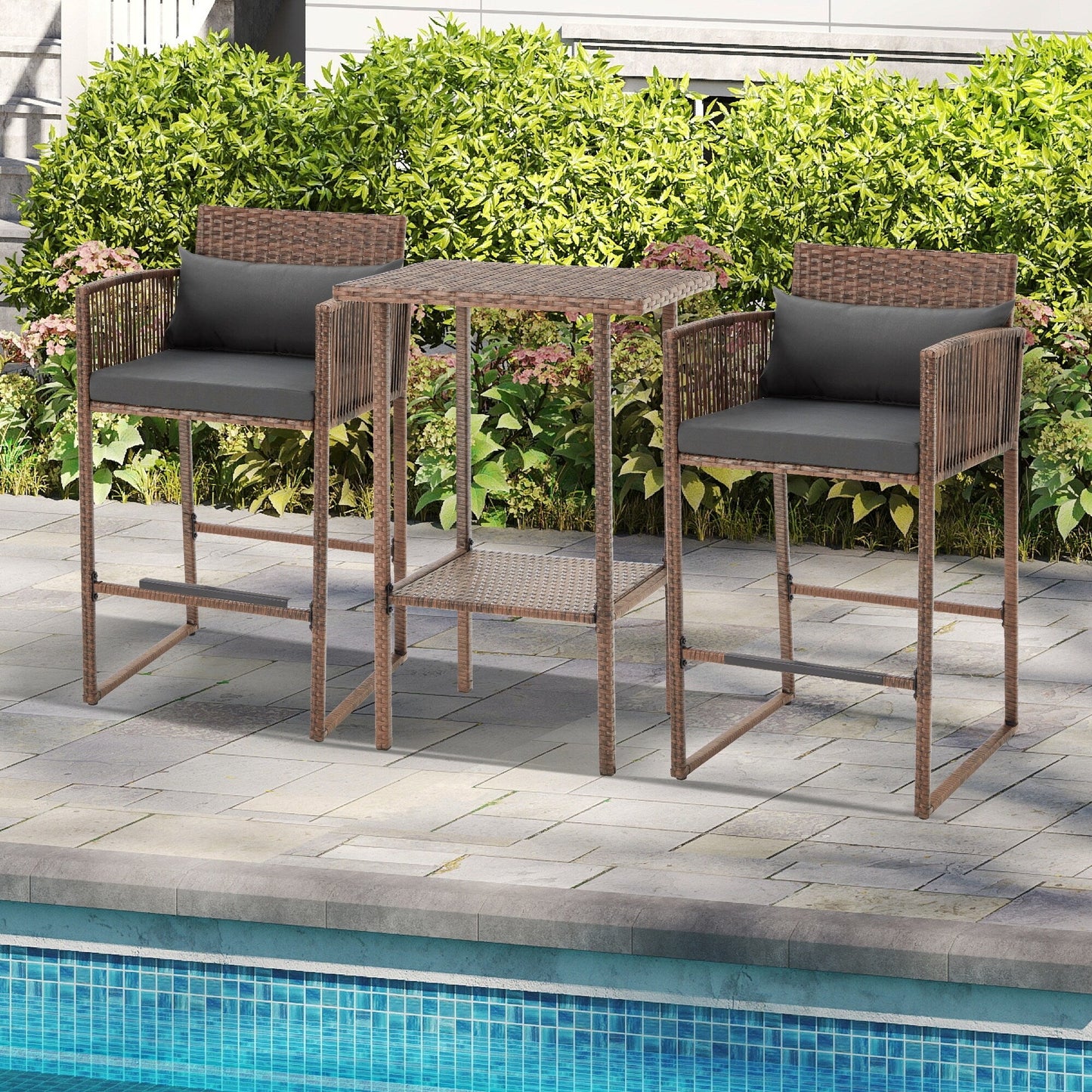 AVAWING Set da bar in vimini per patio da 3 pezzi con fodera per cuscino extra