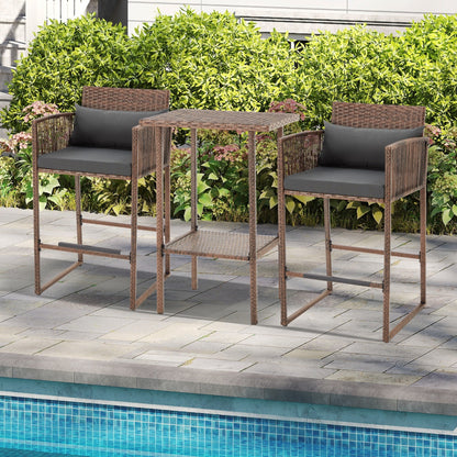 AVAWING Set da bar in vimini per patio da 3 pezzi con fodera per cuscino extra