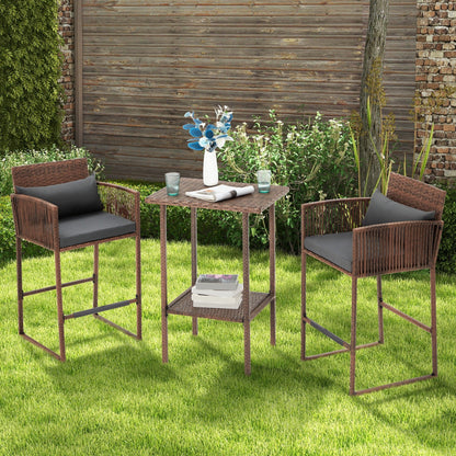 AVAWING Set da bar in vimini per patio da 3 pezzi con fodera per cuscino extra