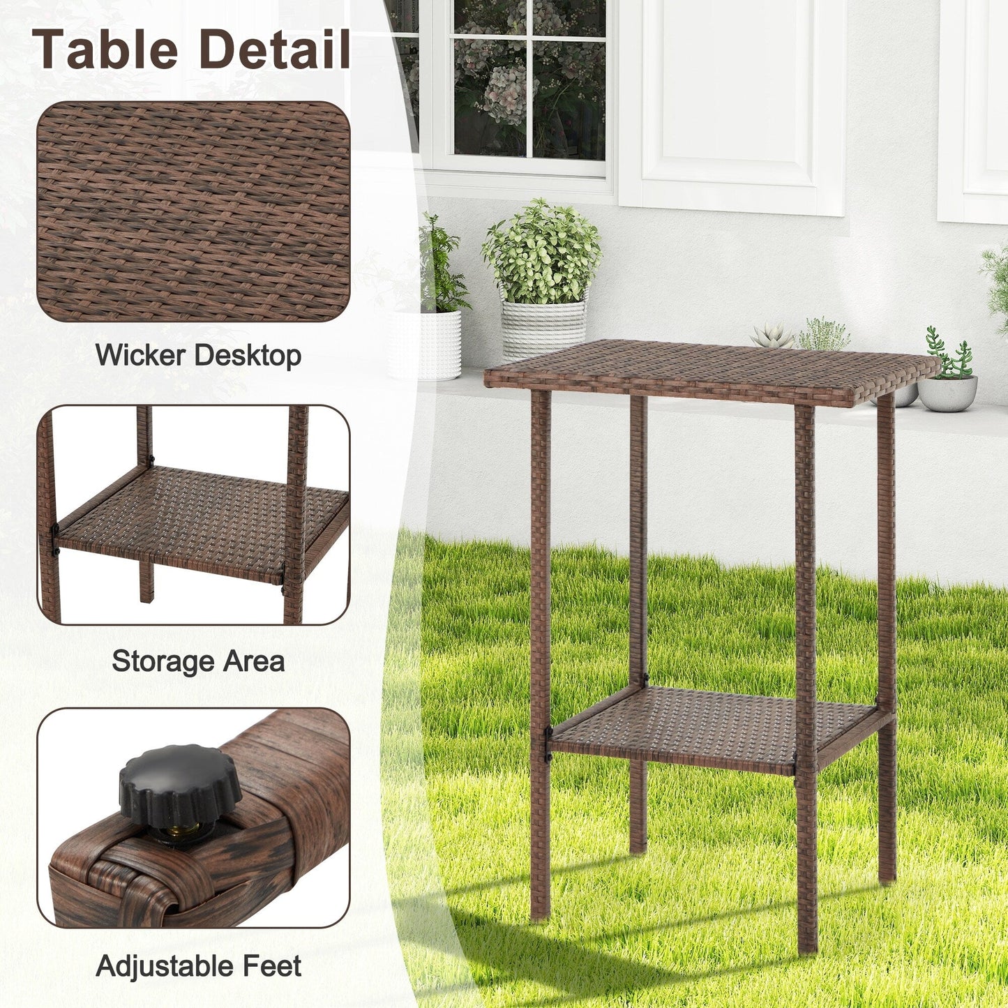 AVAWING Set da bar in vimini per patio da 3 pezzi con fodera per cuscino extra