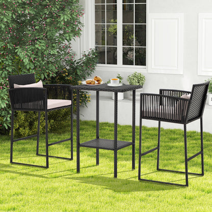 AVAWING Set da bar in vimini per patio da 3 pezzi con fodera per cuscino extra