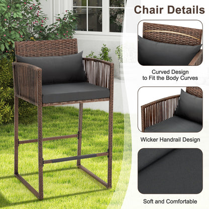 AVAWING Set da bar in vimini per patio da 3 pezzi con fodera per cuscino extra
