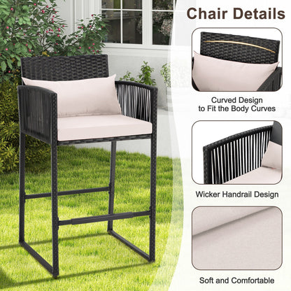 AVAWING Set da bar in vimini per patio da 3 pezzi con fodera per cuscino extra