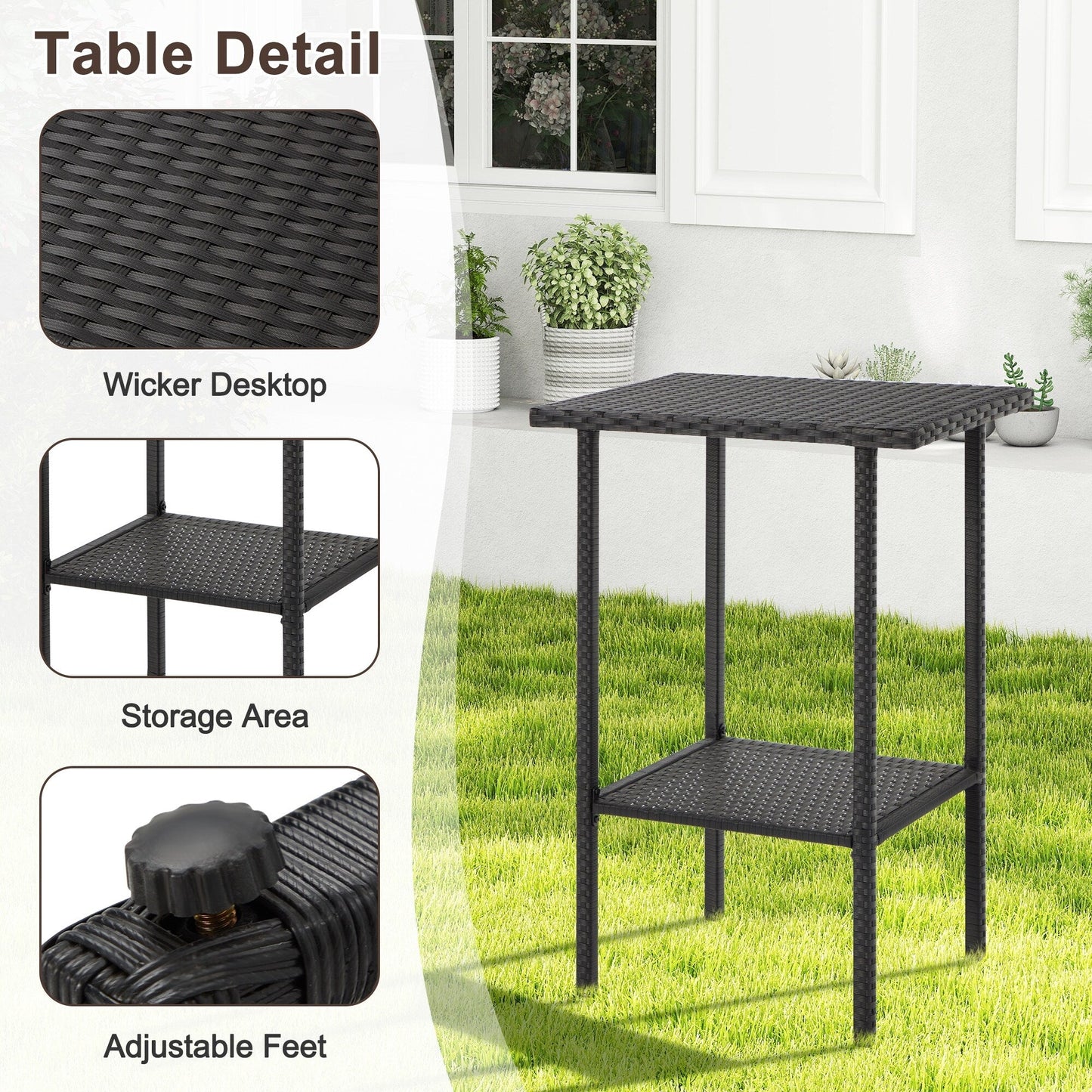 AVAWING Set da bar in vimini per patio da 3 pezzi con fodera per cuscino extra