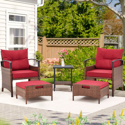 Set di mobili da giardino AVAWING da 5 pezzi, set da conversazione in vimini con tavolino e pouf