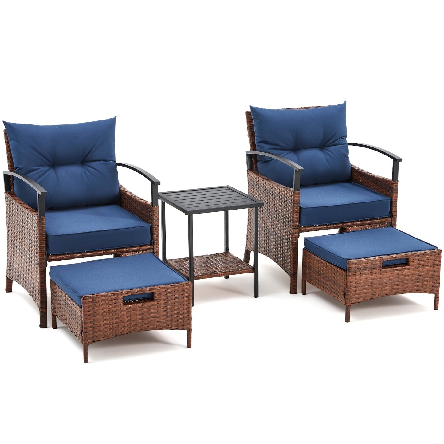 Set di mobili da giardino AVAWING da 5 pezzi, set da conversazione in vimini con tavolino e pouf