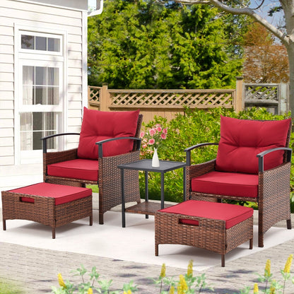 Set di mobili da giardino AVAWING da 5 pezzi, set da conversazione in vimini con tavolino e pouf