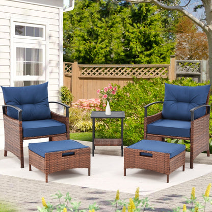 Set di mobili da giardino AVAWING da 5 pezzi, set da conversazione in vimini con tavolino e pouf