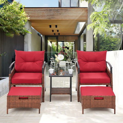 Set di mobili da giardino AVAWING da 5 pezzi, set da conversazione in vimini con tavolino e pouf